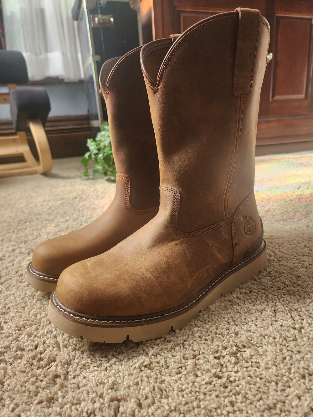 Georgia Boot Tan Leather Pull-On Work Boots